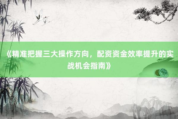 《精准把握三大操作方向，配资资金效率提升的实战机会指南》
